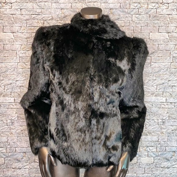 Vintage Jackets & Blazers - VGUC Vintage Black Dyed Rabbit Fur Jkt-Sz S,Attchd scarf, nice, pretty coat!
